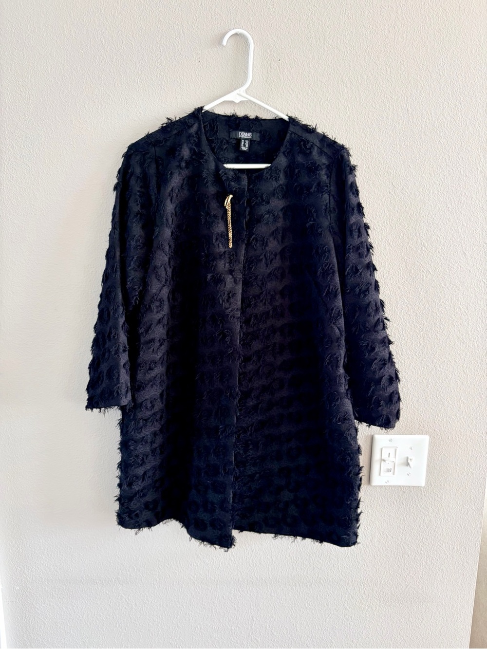 dennis basso Black Textured Faux-Fur Trench Coat XXS